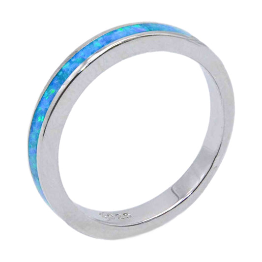 Blue Opal Sterling Silver Band Ring