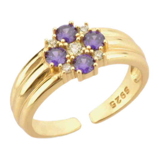 CZ Flower Gold Cuff Ring