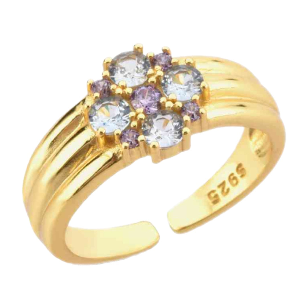 CZ Flower Gold Cuff Ring