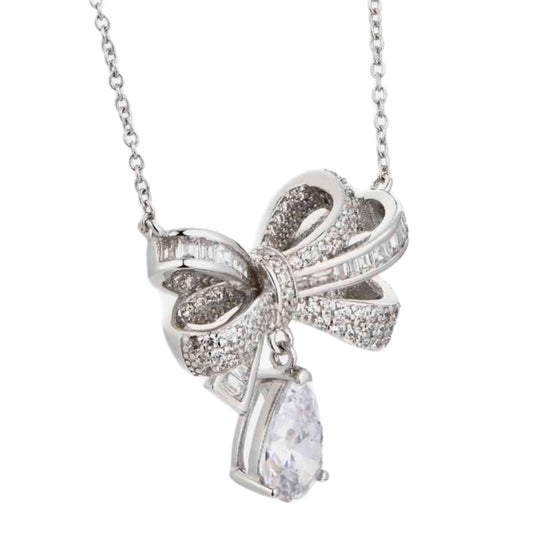 CZ Bow Sterling Silver Charm Necklace