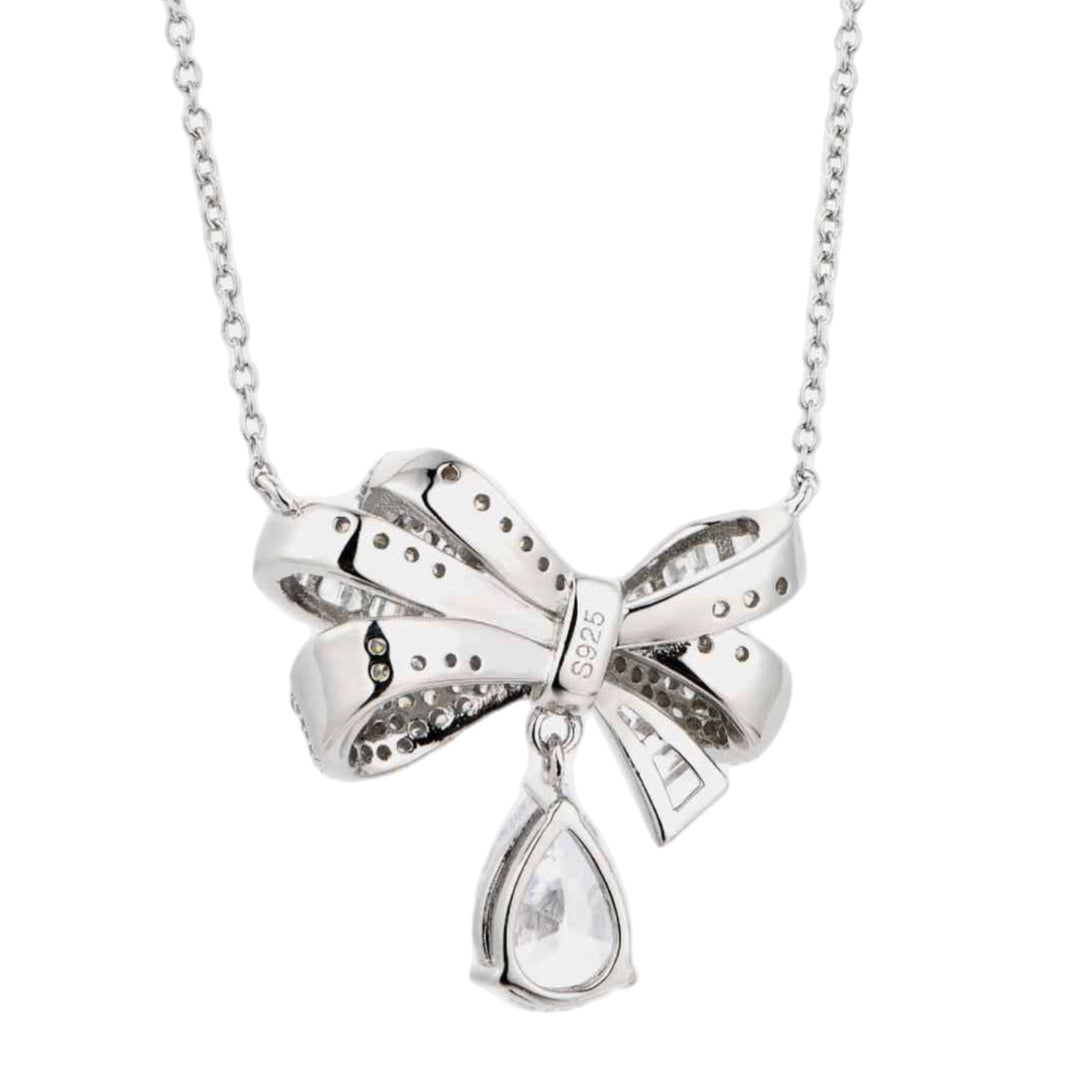 CZ Bow Sterling Silver Charm Necklace