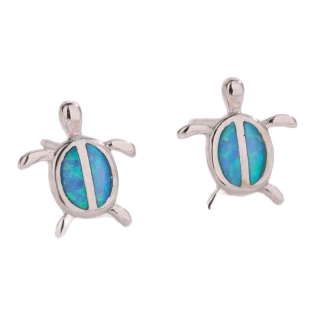 Blue Opal Turtle Stud Sterling Silver Earrings