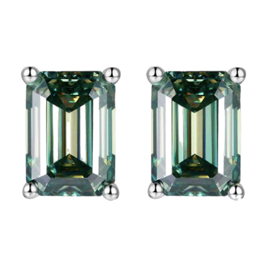 Green Moissanite Sterling Silver Stud Earrings