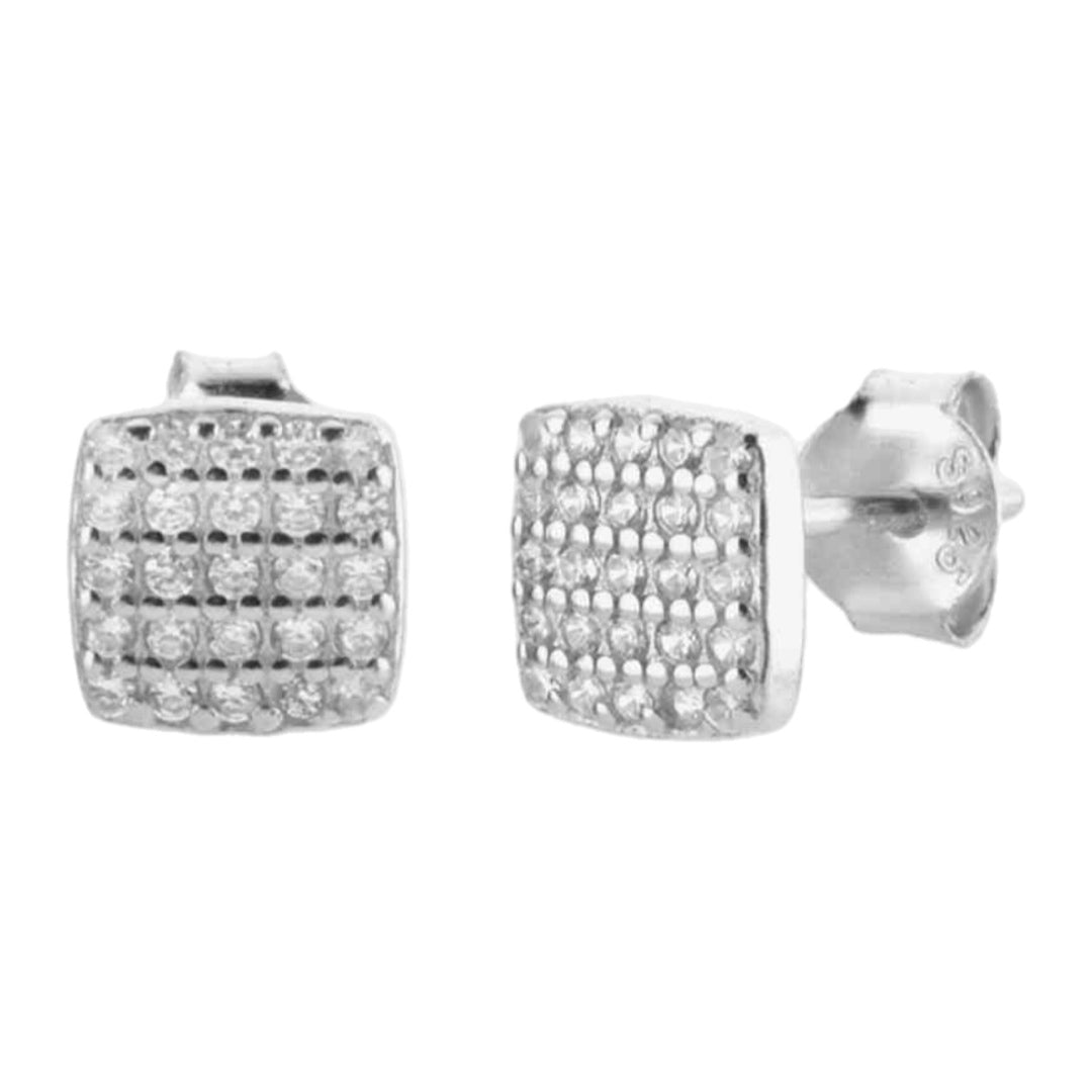 CZ Square Sterling Stud Earrings