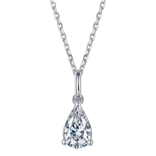 Moissanite Drop Sterling Silver Charm Necklace