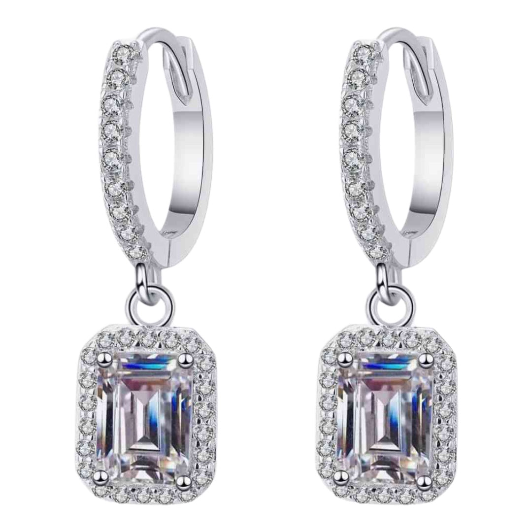 Moissanite Sterling Silver Dangle Hoop Earrings