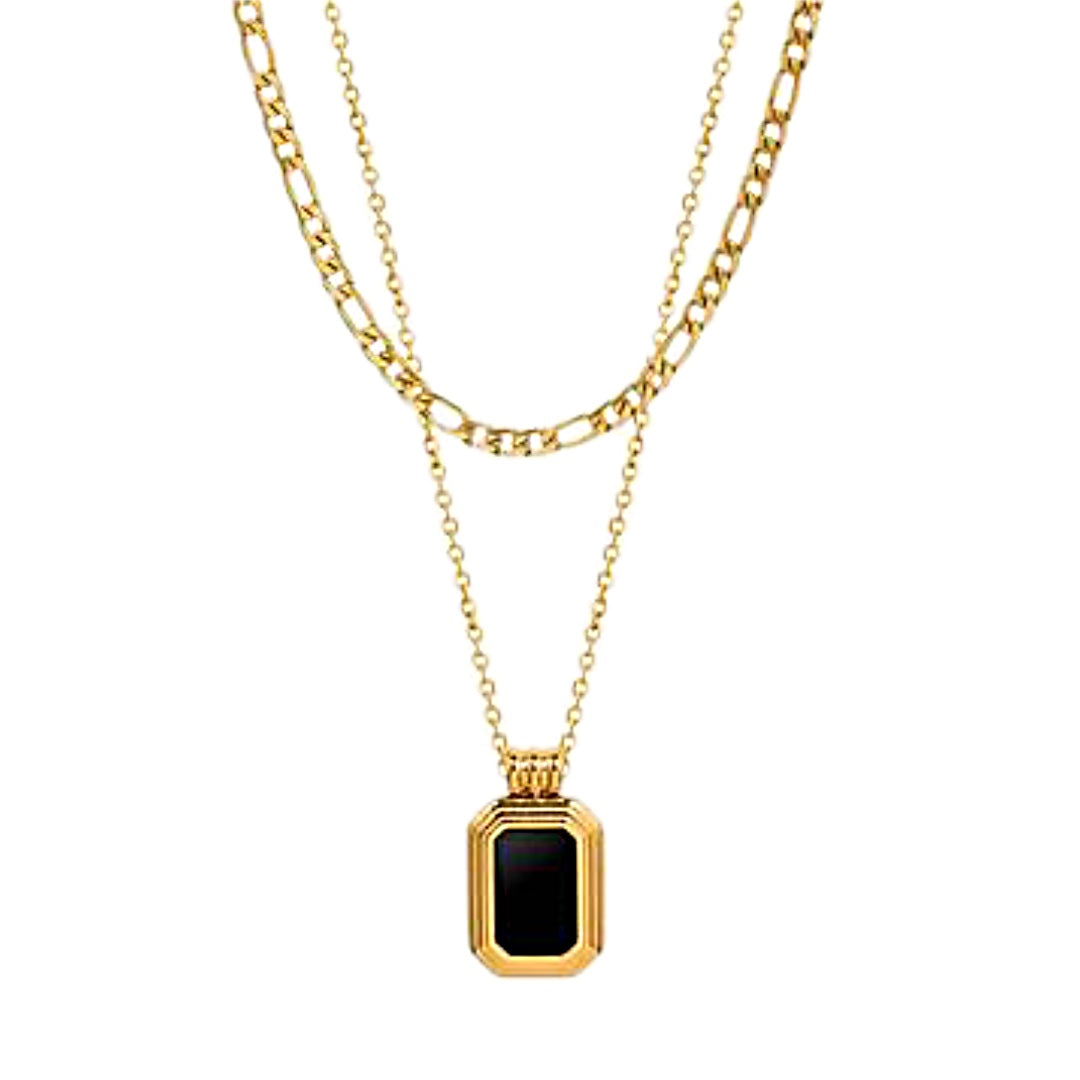 Black CZ Gold Charm Necklace