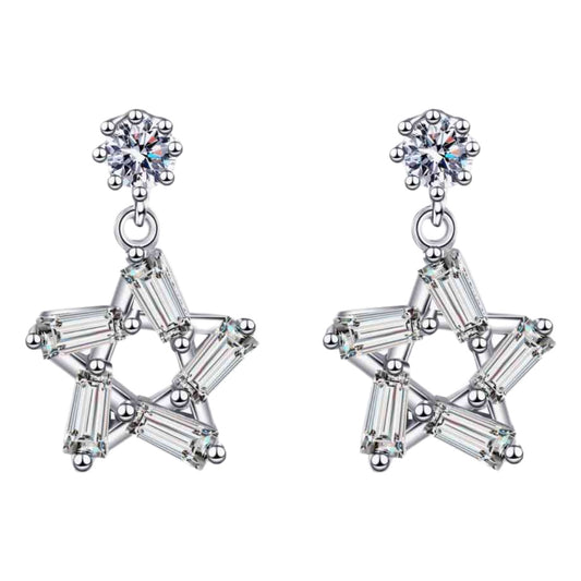 Moissanite Star Sterling Silver Dangle Stud Earrings