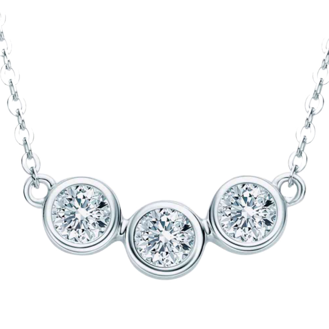 Sterling Silver Moissanite Three Stone Charm Necklace