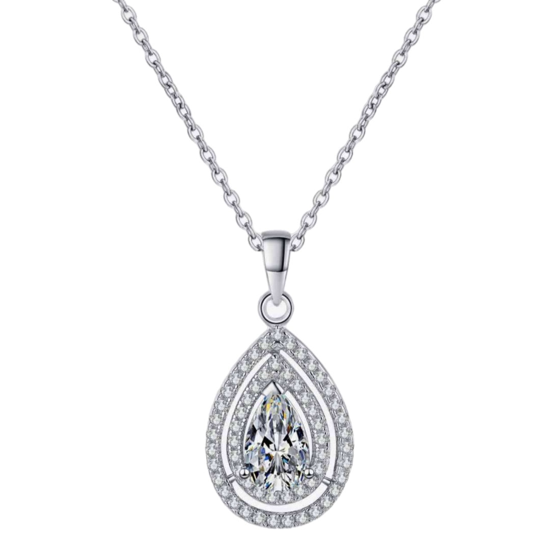 Sterling Silver Moissanite Teardrop Charm Necklace