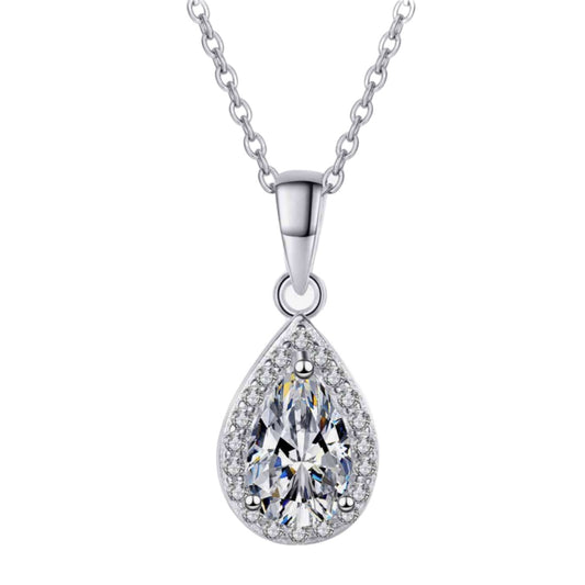 Sterling Silver Moissanite Teardrop Charm Necklace