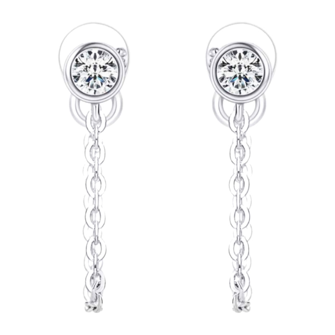 Sterling Moissanite Dangle Chain Stud Earrings