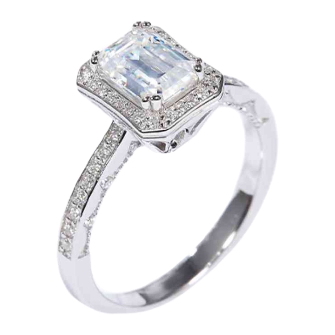 Rectangle Moissanite Sterling Silver Ring