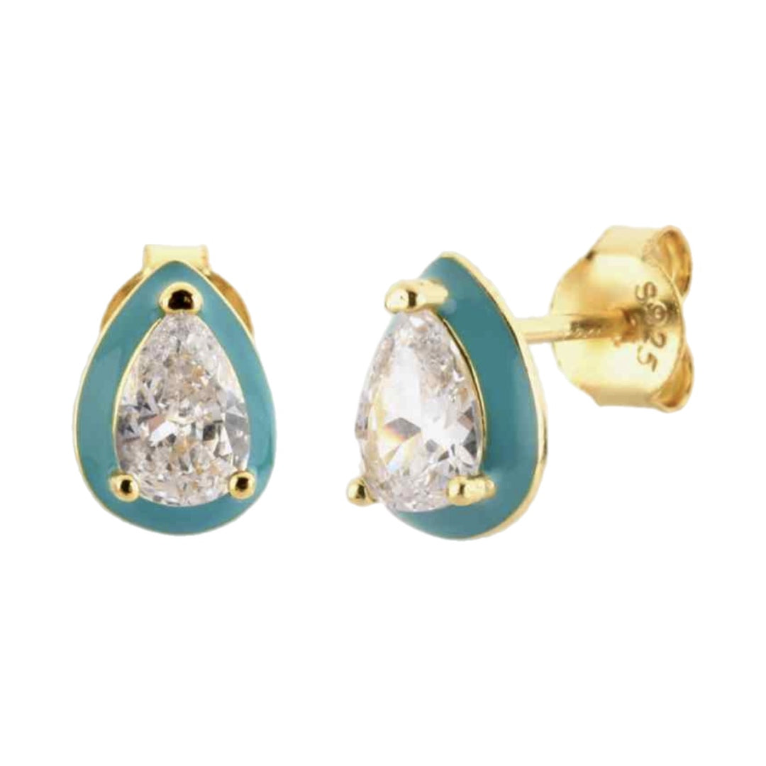 Gold Vermeil Teardrop Stud CZ Earrings