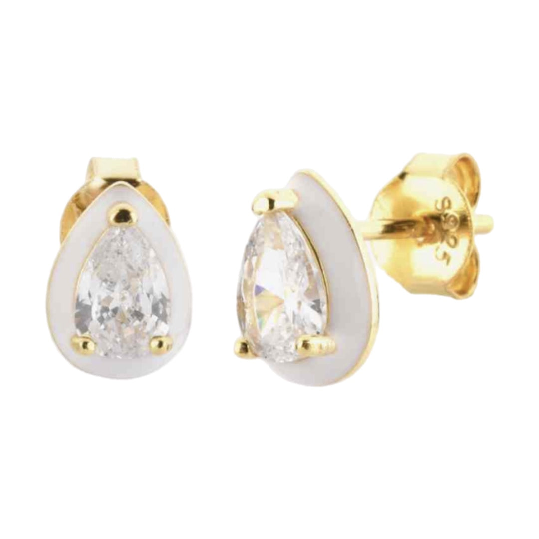 Gold Vermeil Teardrop Stud CZ Earrings