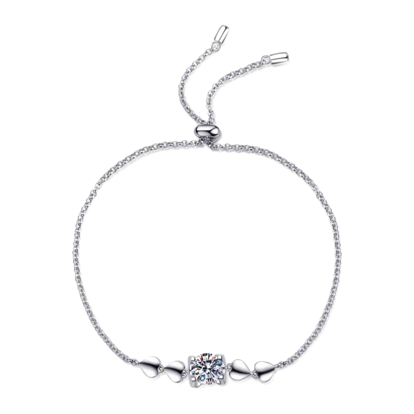 Moissanite Heart Sterling Silver Charm Bracelet