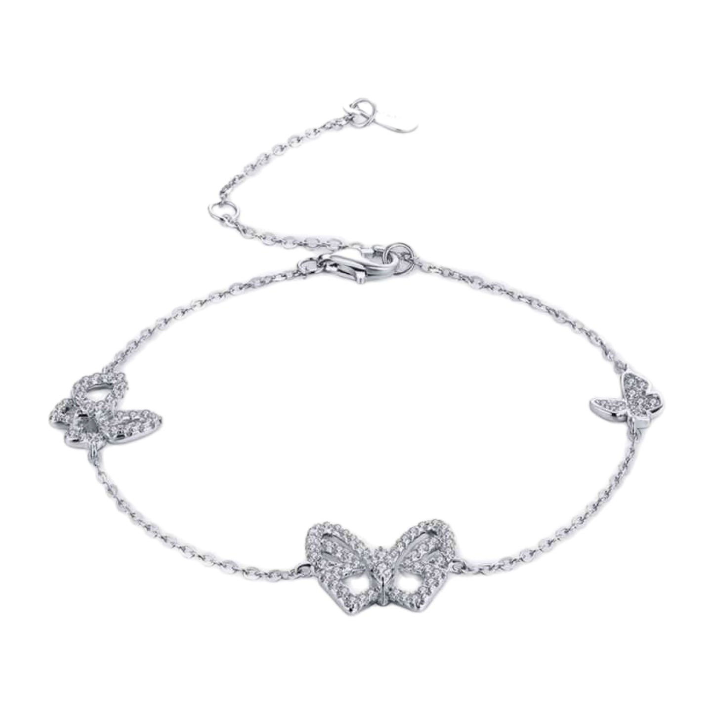 Moissanite Butterfly Sterling Silver Charm Bracelet