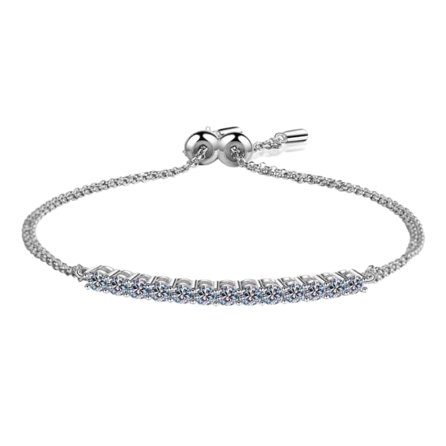 Moissanite Sterling Silver Bar Charm Bracelet