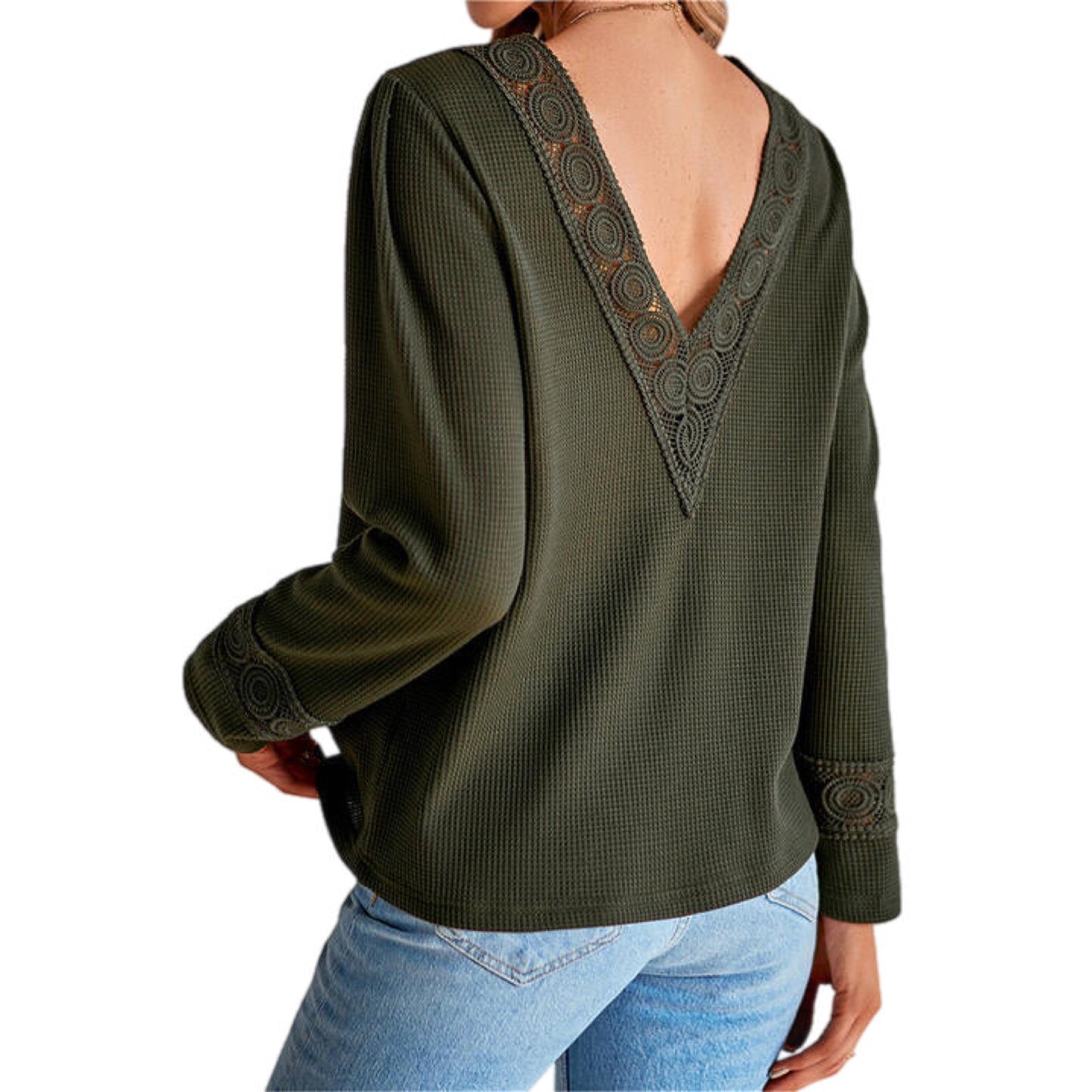 Lace Trim V-Neck Top