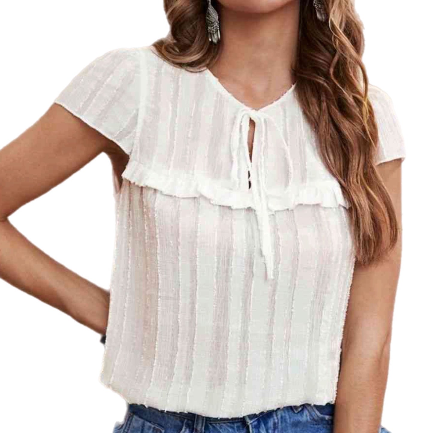 Tie Neck Ruffled Babydoll Blouse