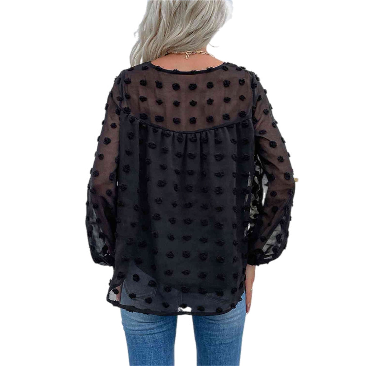 Swiss Dot V-Neck Blouse