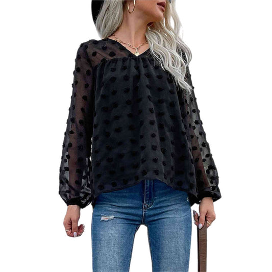 Swiss Dot V-Neck Blouse