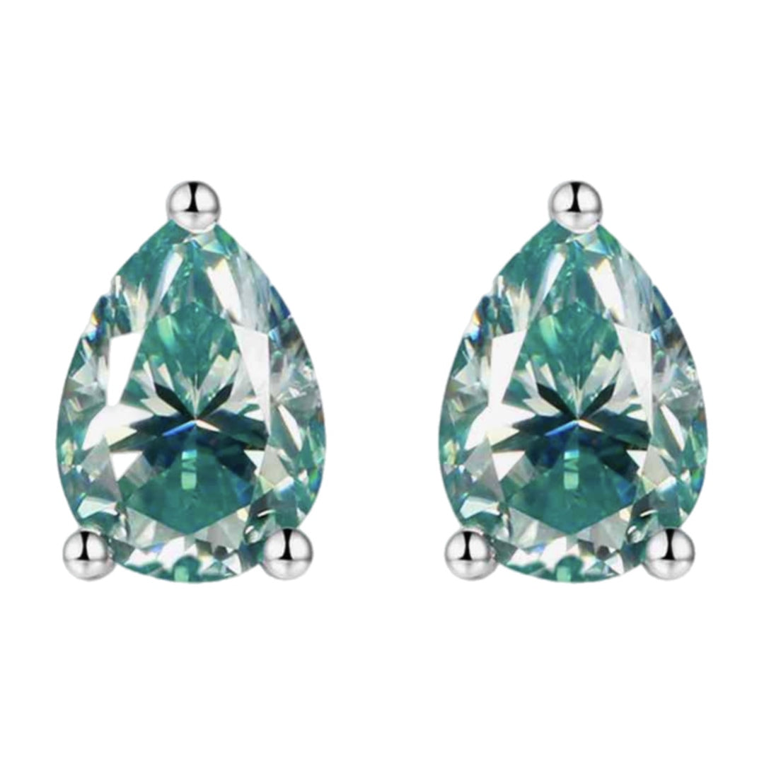 Teal Moissanite Teardrop Sterling Silver Stud Earrings