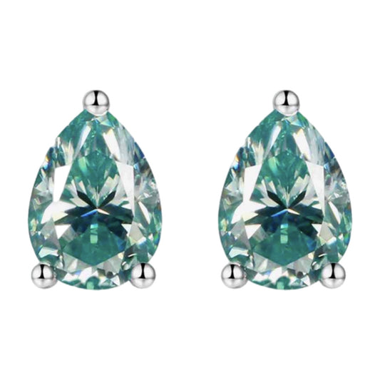 Teal Moissanite Teardrop Sterling Silver Stud Earrings