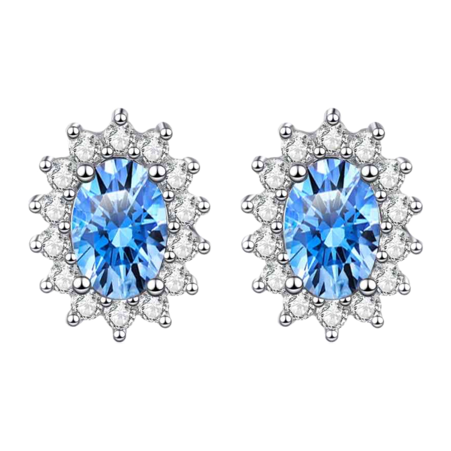 Blue Moissanite Oval Sterling Silver Earrings