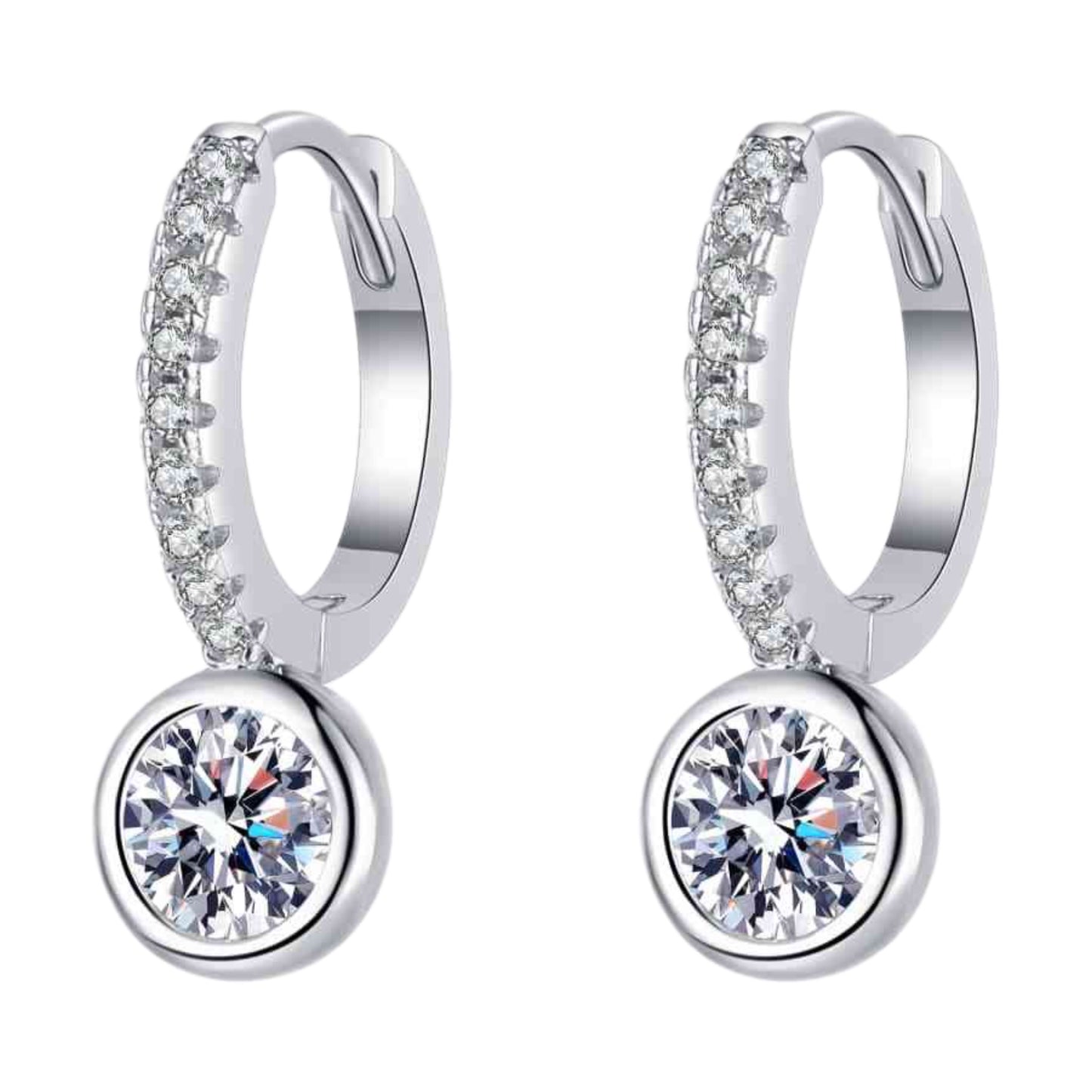 Moissanite Sterling Silver Dangle Hoop Earrings