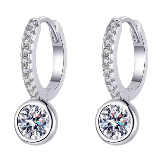 Moissanite Sterling Silver Dangle Hoop Earrings