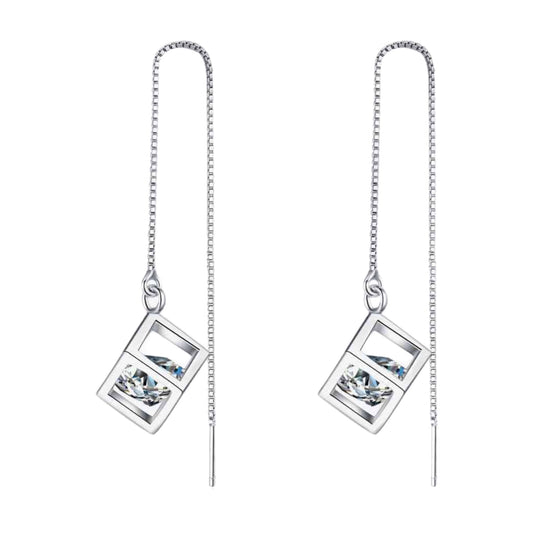 Moissanite Cube Threaded Dangle Sterling Silver Earrings