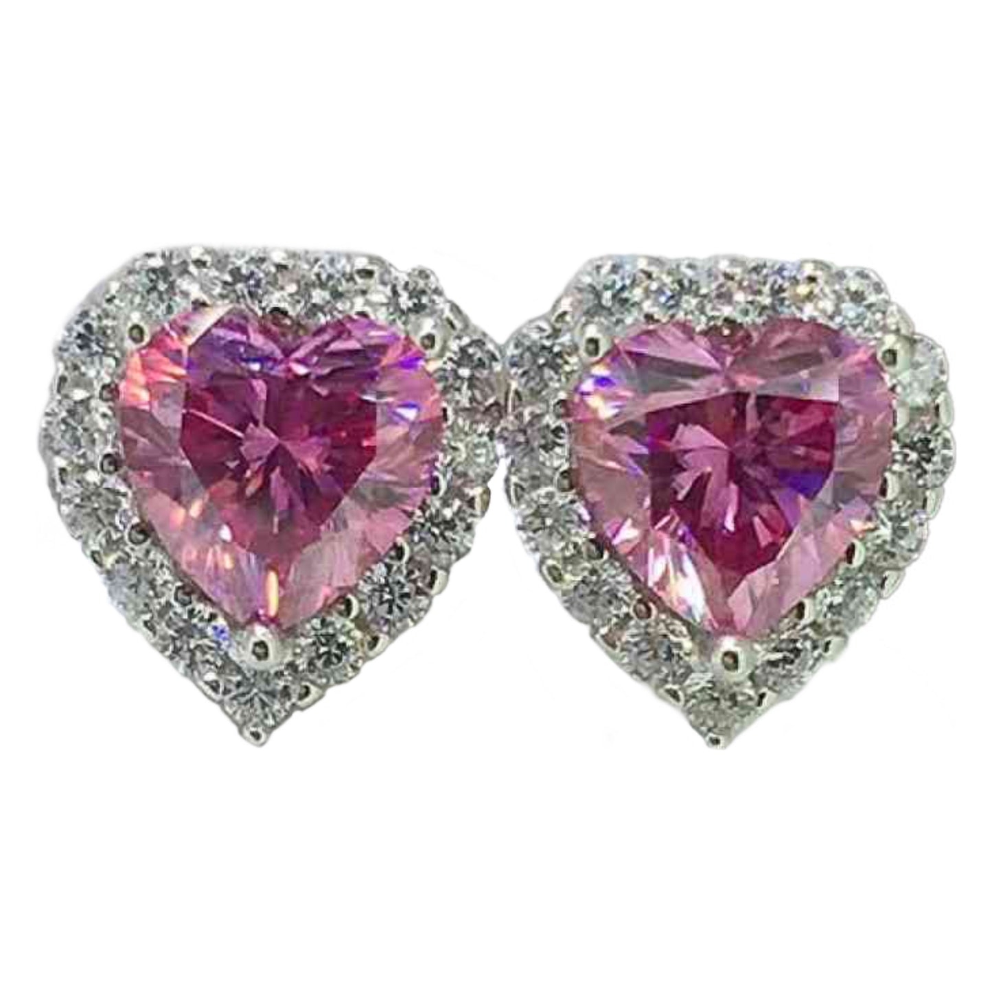 Pink Moissanite Heart Sterling Silver Stud Earrings