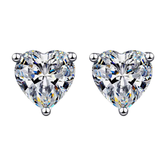 2 Carat Moissanite Heart Sterling Silver Stud Earrings