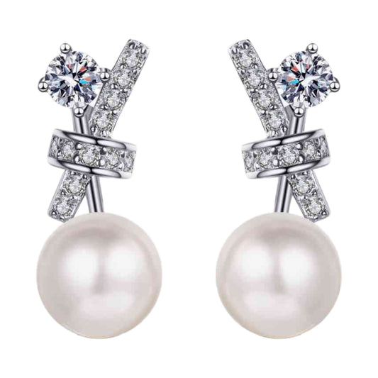 Moissanite & Pearl Sterling Silver Dangle Earrings