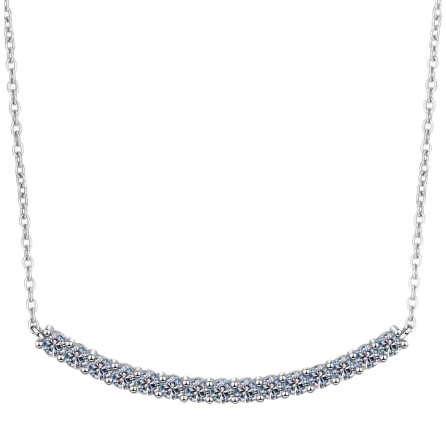 Moissanite Curved Bar Sterling Silver Necklace