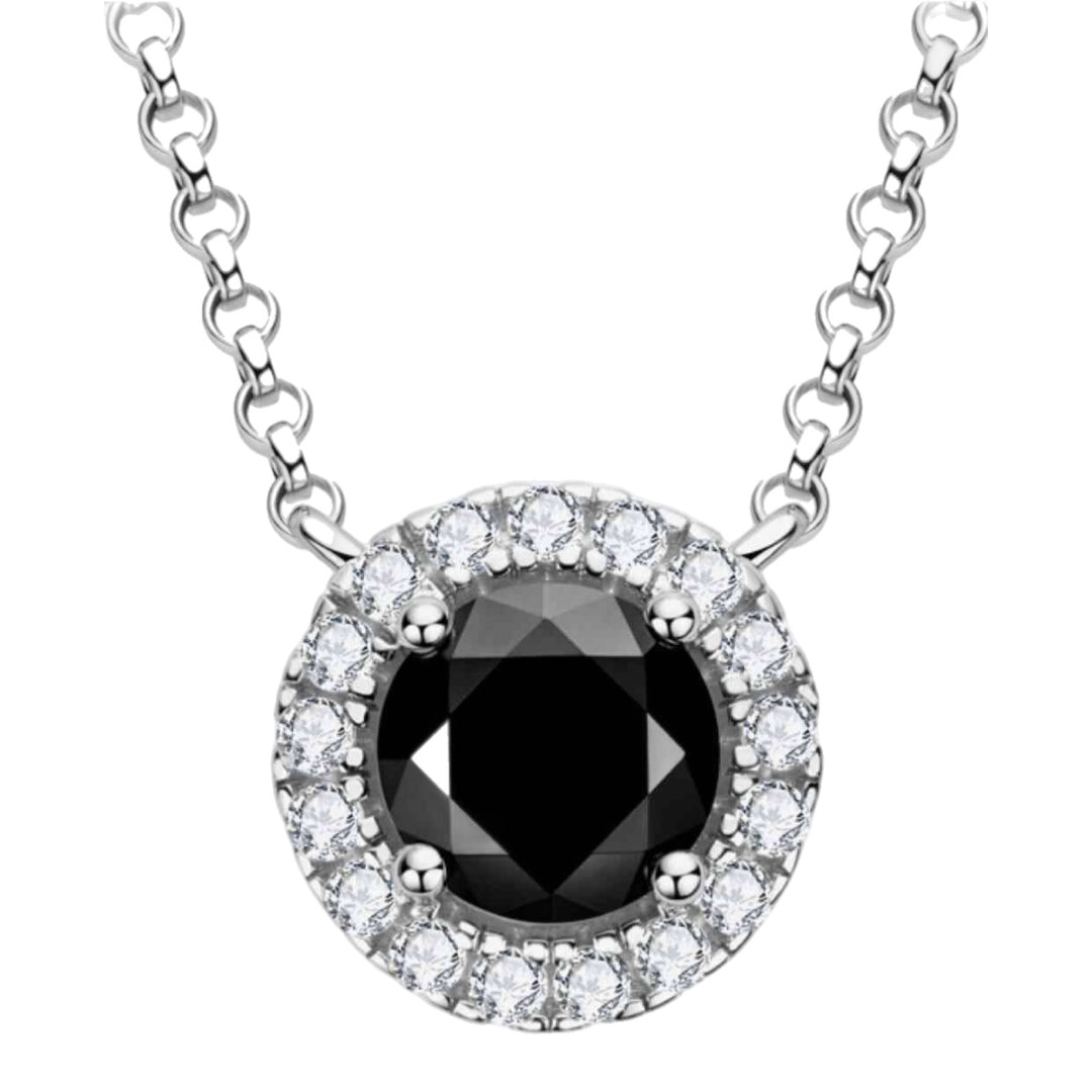 Black Moissanite Sterling Silver Charm Necklace