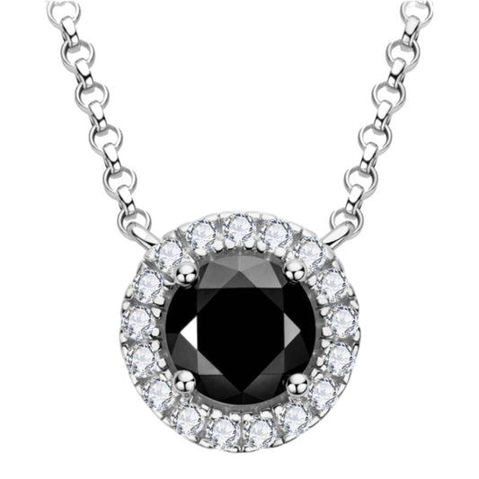 Black Moissanite Sterling Silver Charm Necklace