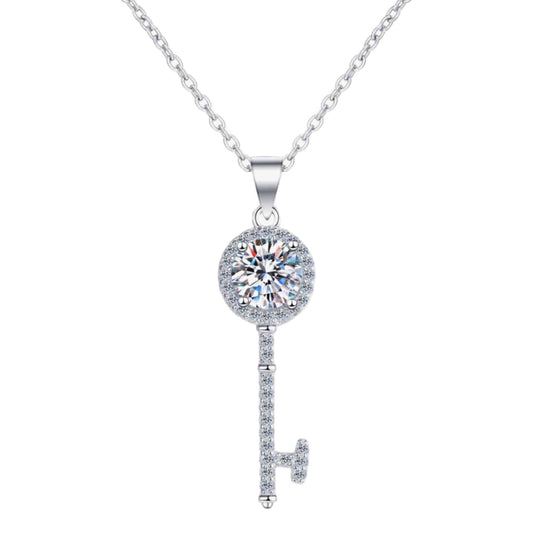 Moissanite Key Sterling Silver Charm Necklace