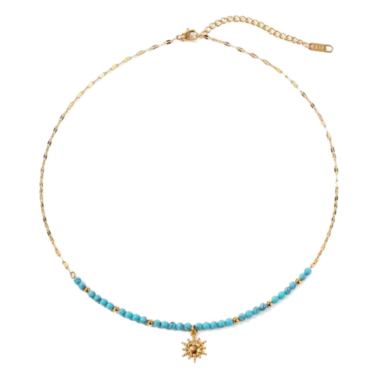 Sun Charm Necklace with Turquoise