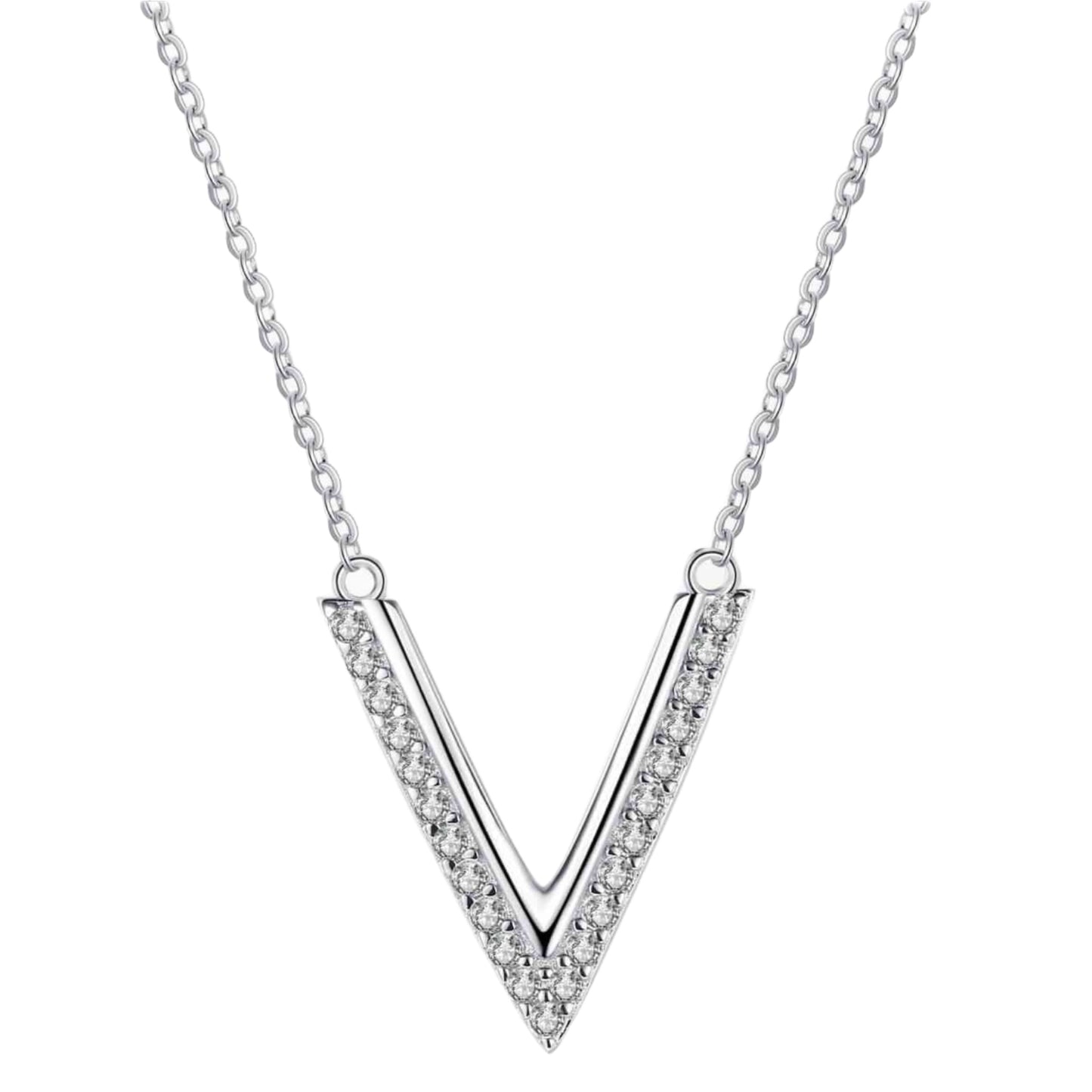 Moissanite Sterling Silver V Charm Necklace