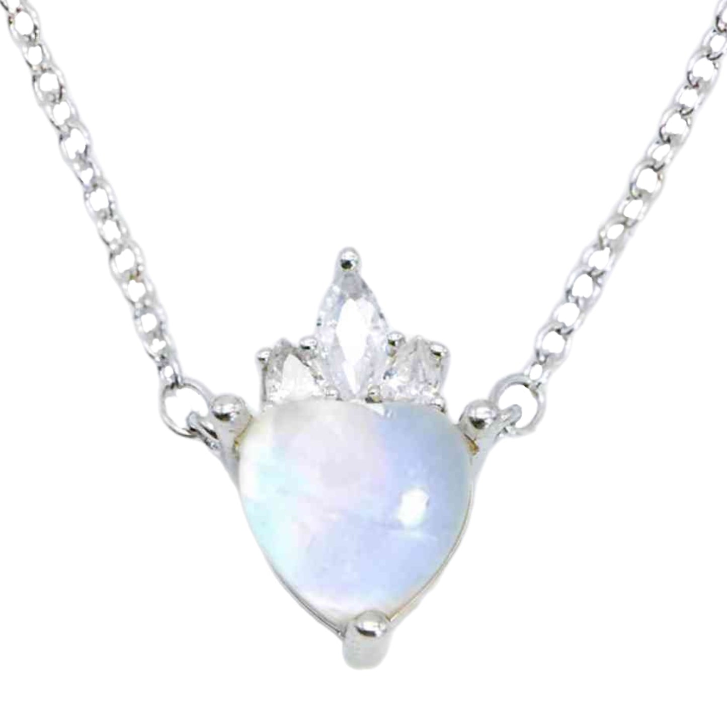 Sterling Silver Rainbow Moonstone Heart Charm Necklace