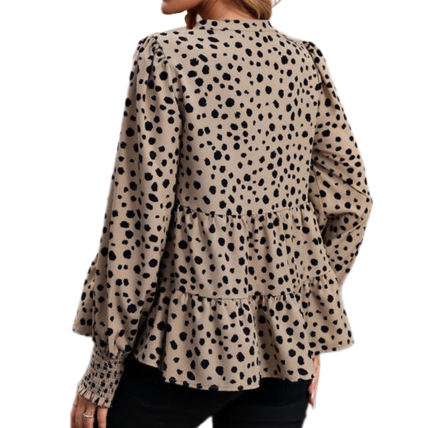 Notched Lantern Sleeve Tiered Top