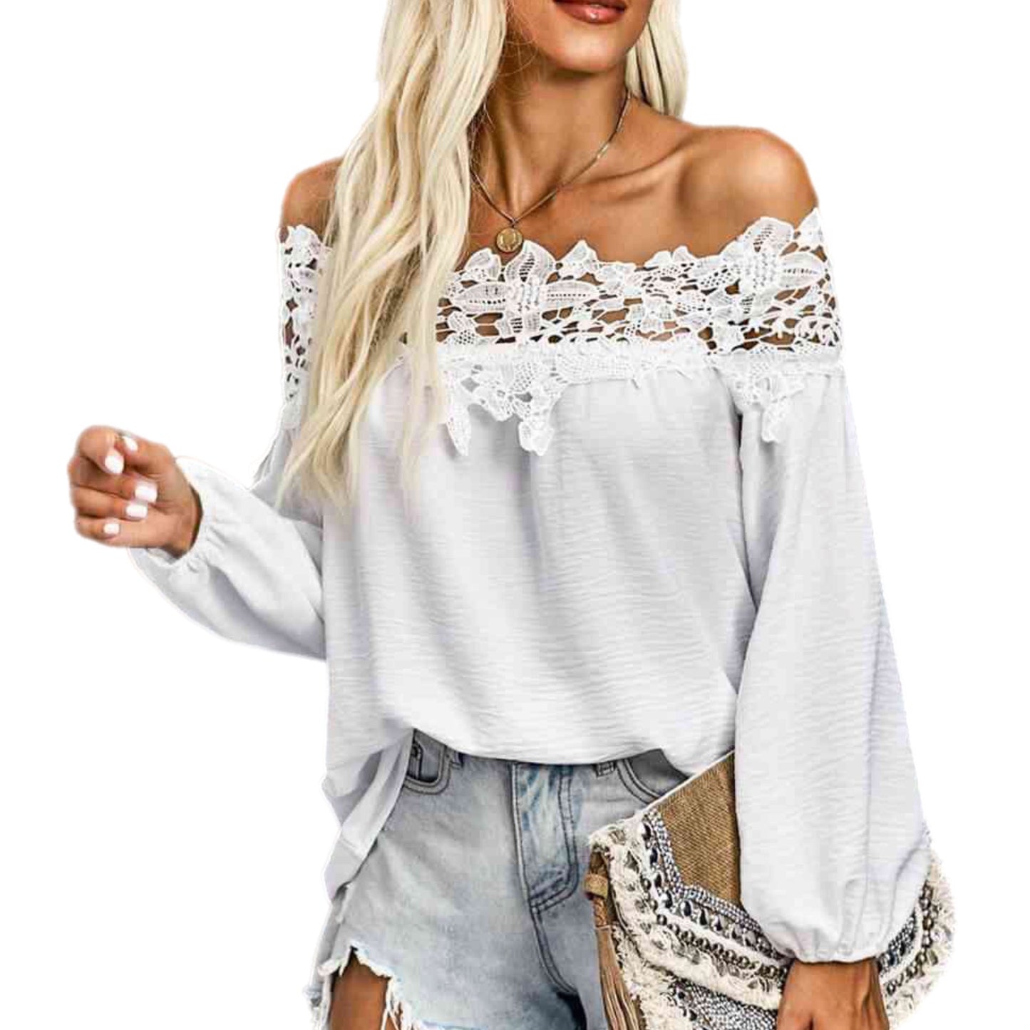 Lace Textured Off-Shoulder Blouse