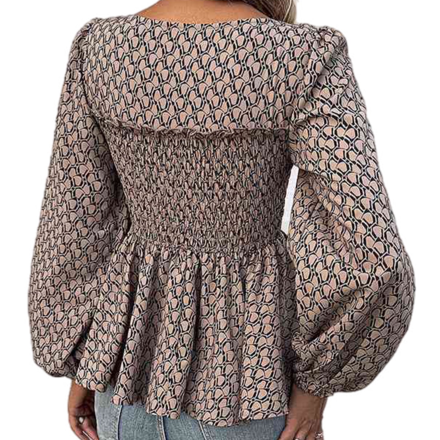 Printed Long Sleeve Flare Top