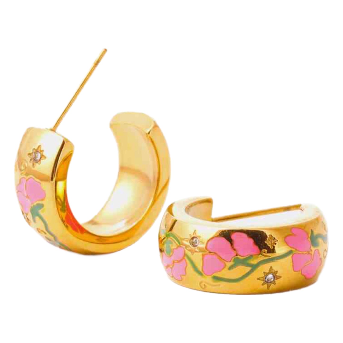 Gold Floral Hoop Stud Earrings