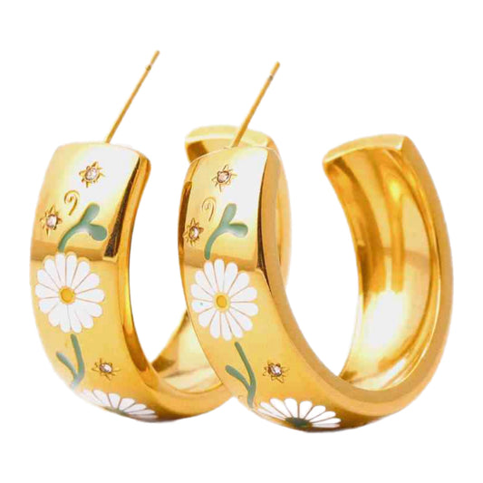 Gold Floral Hoop Stud Earrings