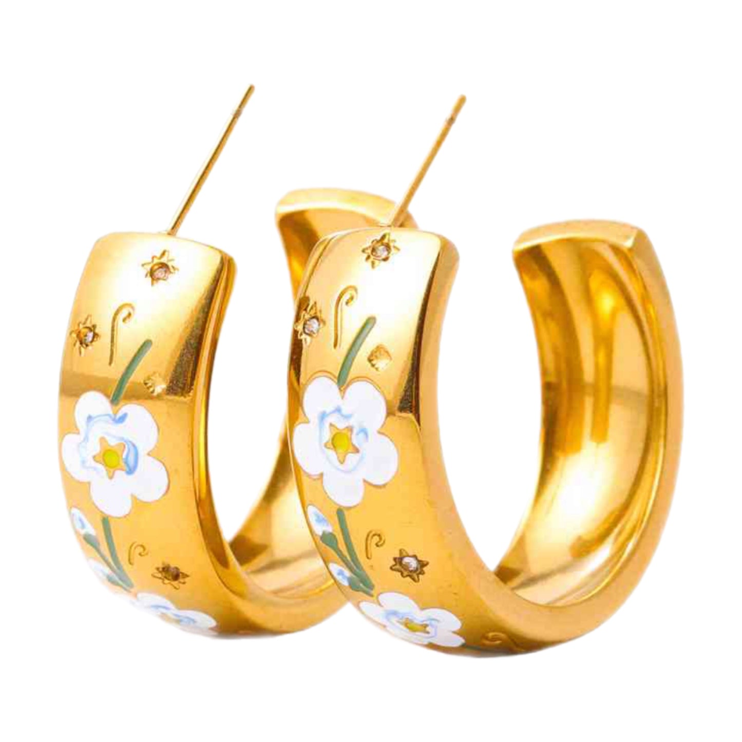 Gold Floral Hoop Stud Earrings