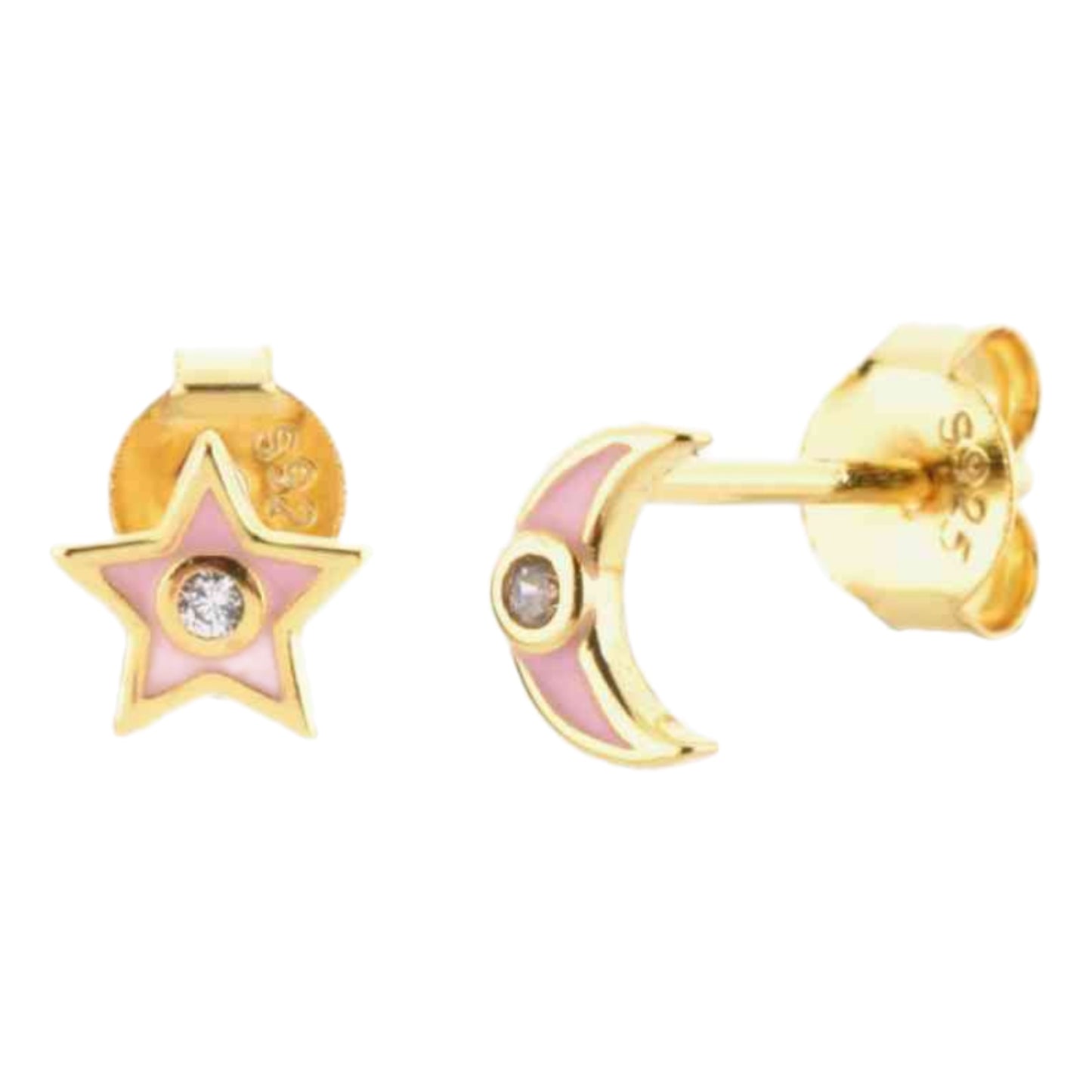 Star & Moon Gold Stud Earrings