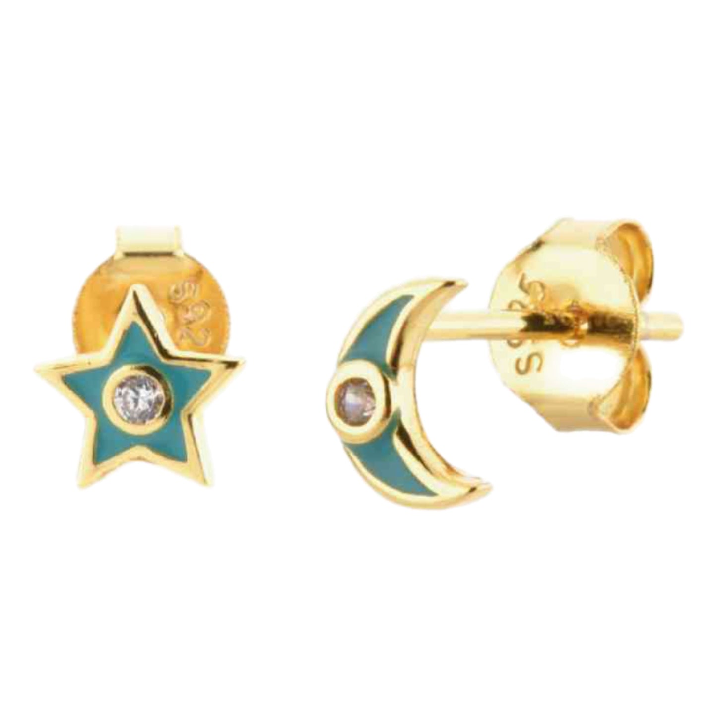 Star & Moon Gold Stud Earrings